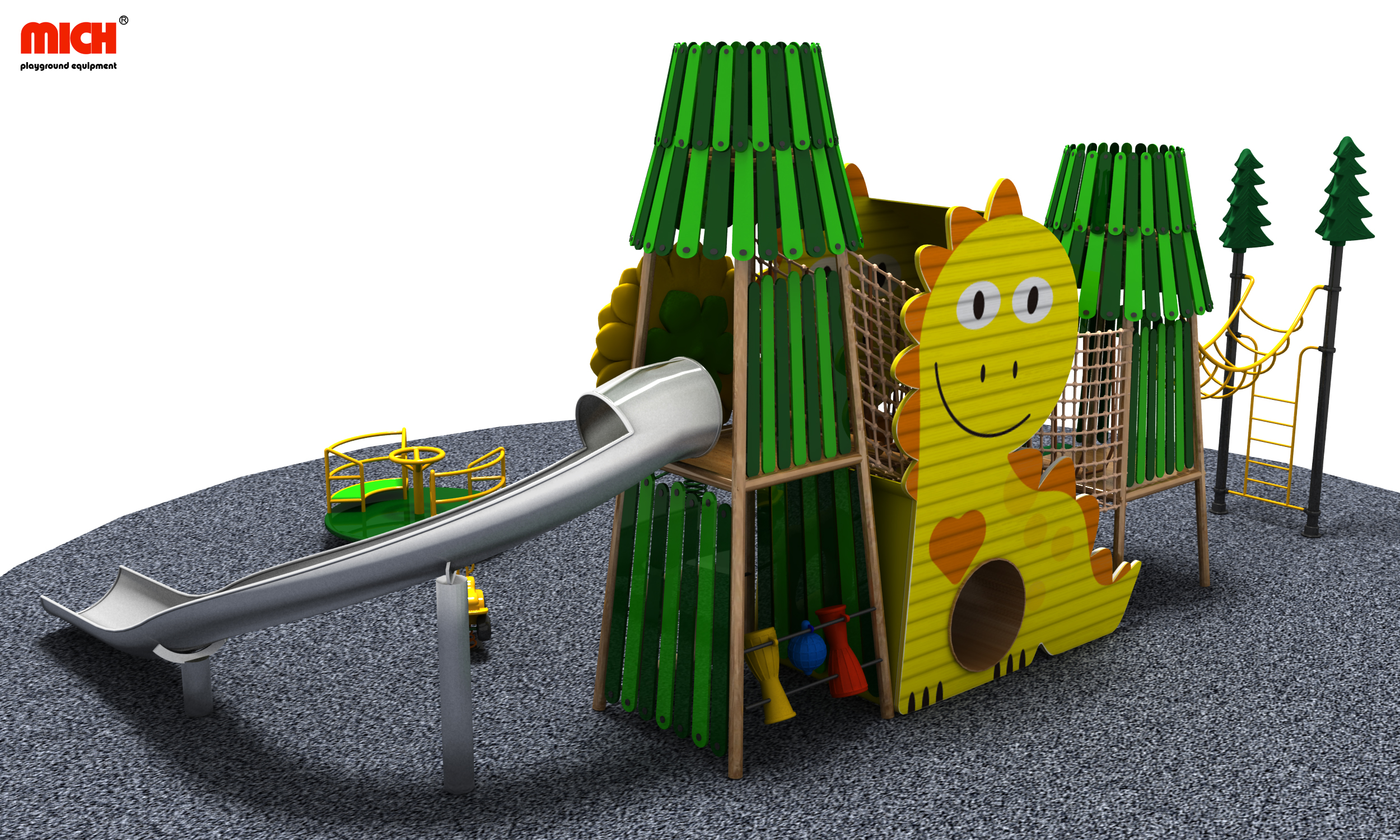Ginásio da selva ao ar livre de criança com slides