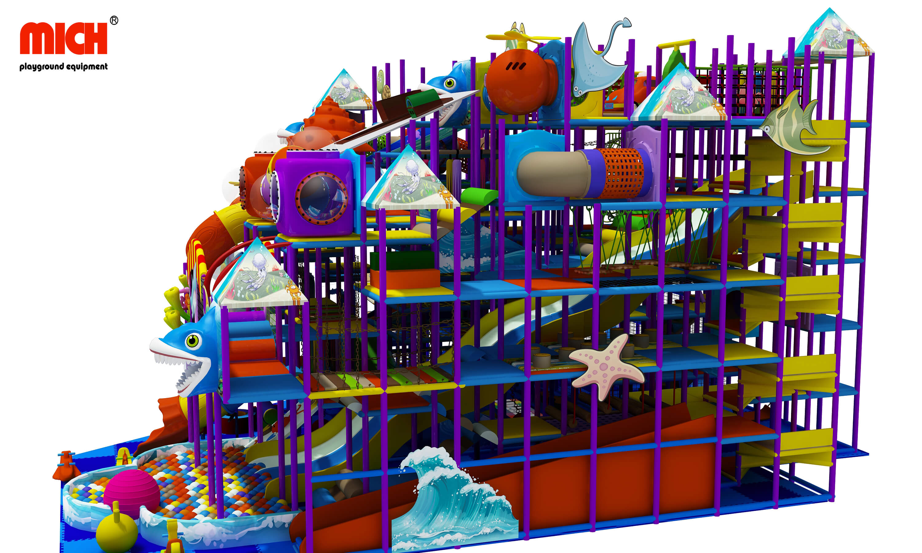 Ocean bertema 6 level anak -anak playhouse lembut