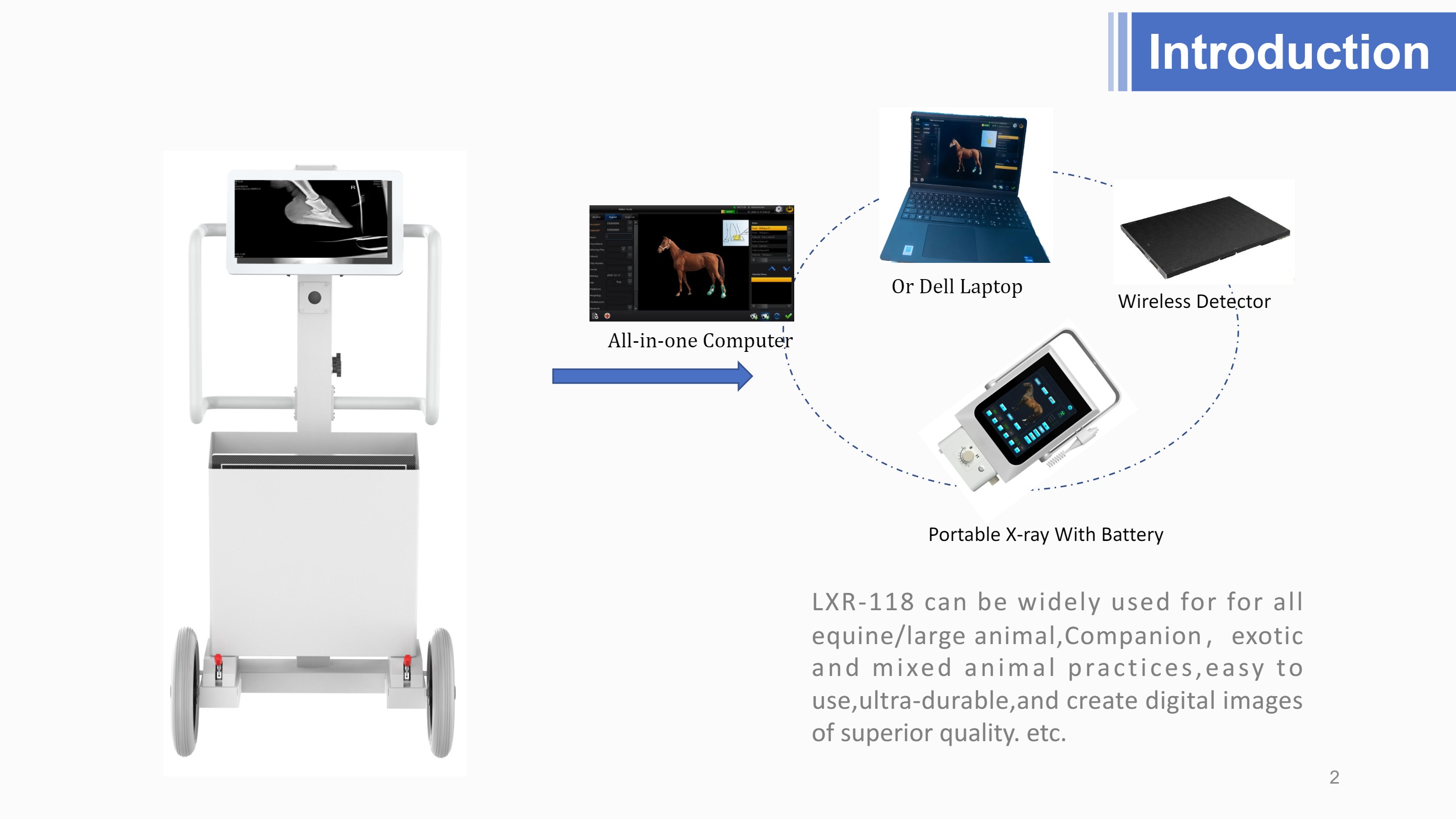 Cheval v&eacute;t&eacute;rinaire &agrave; rayons X portable LXR-118 avec d&eacute;tecteur &agrave; &eacute;cran plat sans fil-2