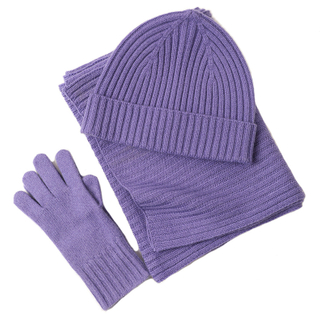 Women Fashion Scarf Beanie Gloves Outdoor Warm Knit Three Piece Set