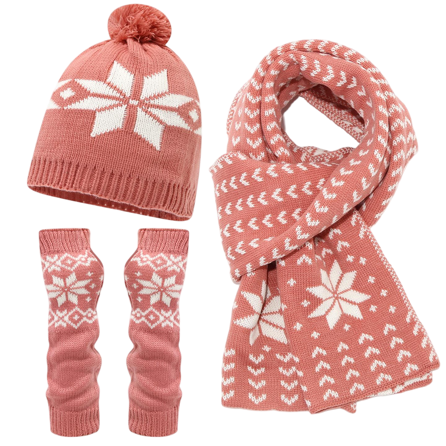 Pink Snowflake Knit Three Piece Set