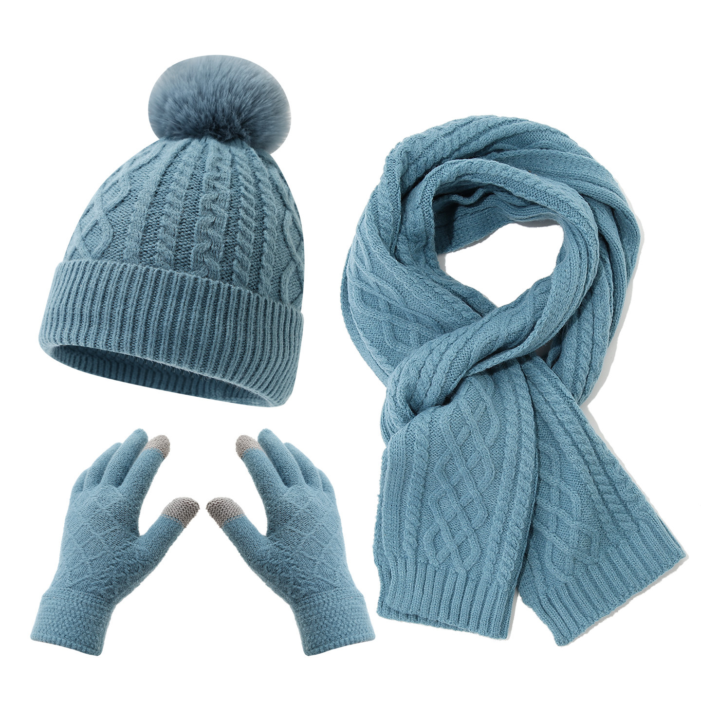 Blue Wool Knit Three Piece Set