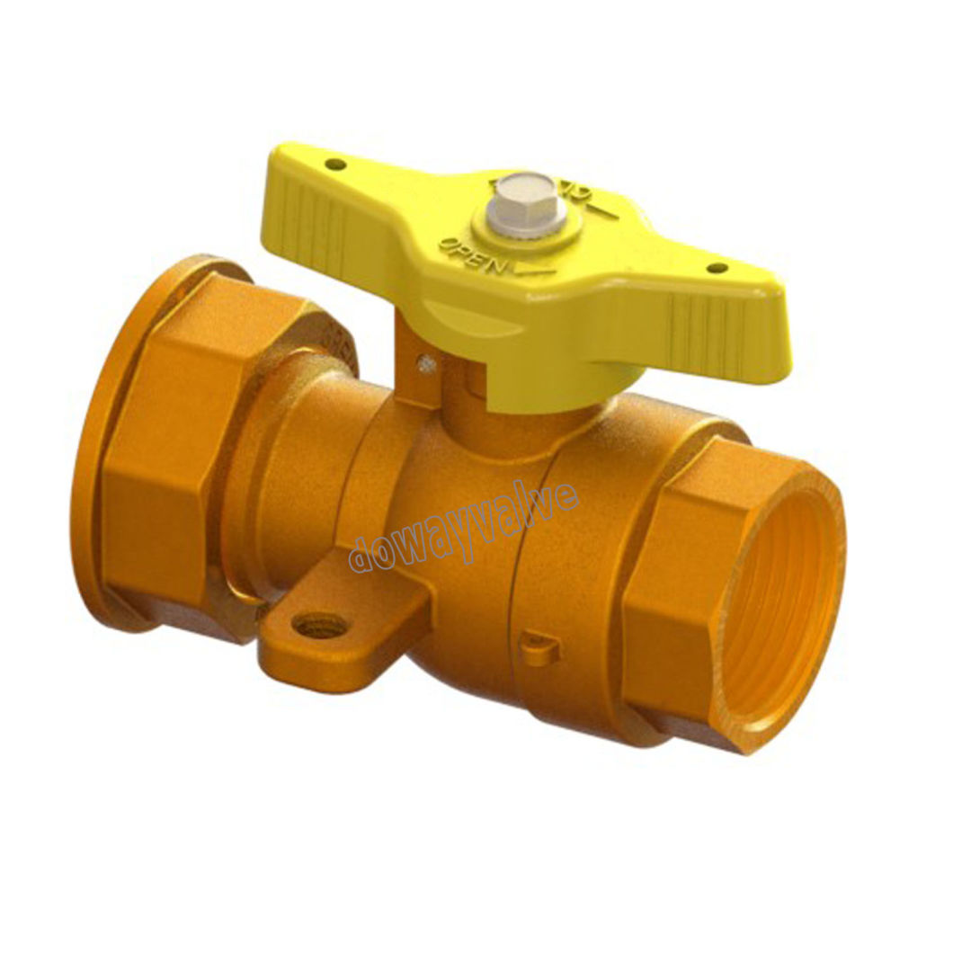 Vanne &agrave; bille d'admission &agrave; al&eacute;sage r&eacute;duit pour compteur de gaz avec oreille de montage