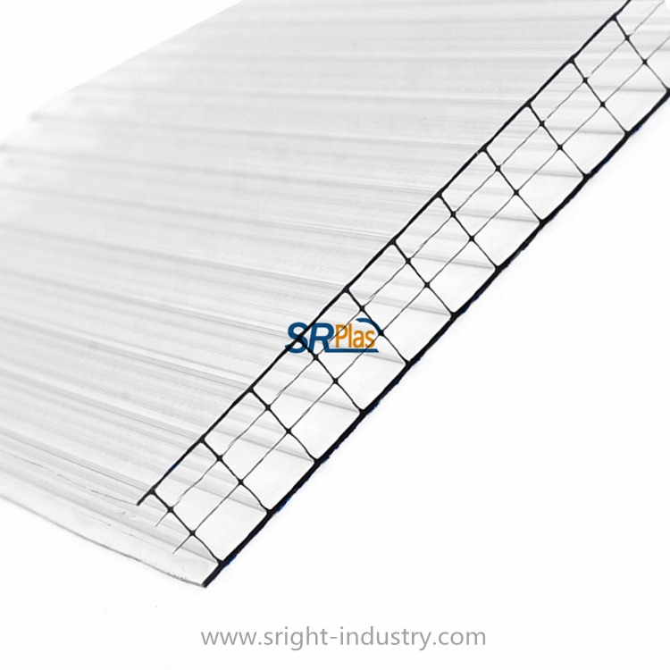 14mm Clear Color Four Wall Polycarbonate Hollow Sheet Transparent PC Roofing Sheet for Buildings