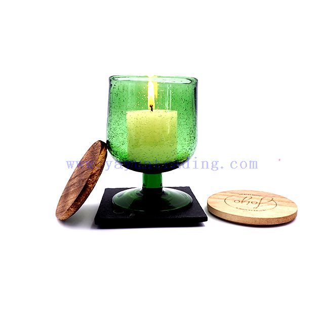 Yayun Luxury Short Stem Glass Hurricane Candle Jar/Tumbler/Cup Green Color