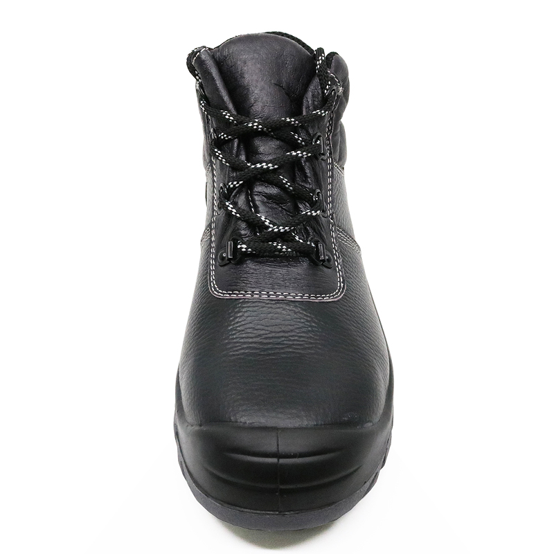 SJ0180 black genuine leather PU rubber sole safety shoes boots steel toe