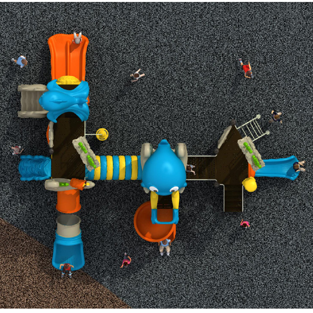 Meeresfisch-Spielplatz im neuen Design mit mehreren Rutschen und Kletternetz (HKDLS2201-00101)