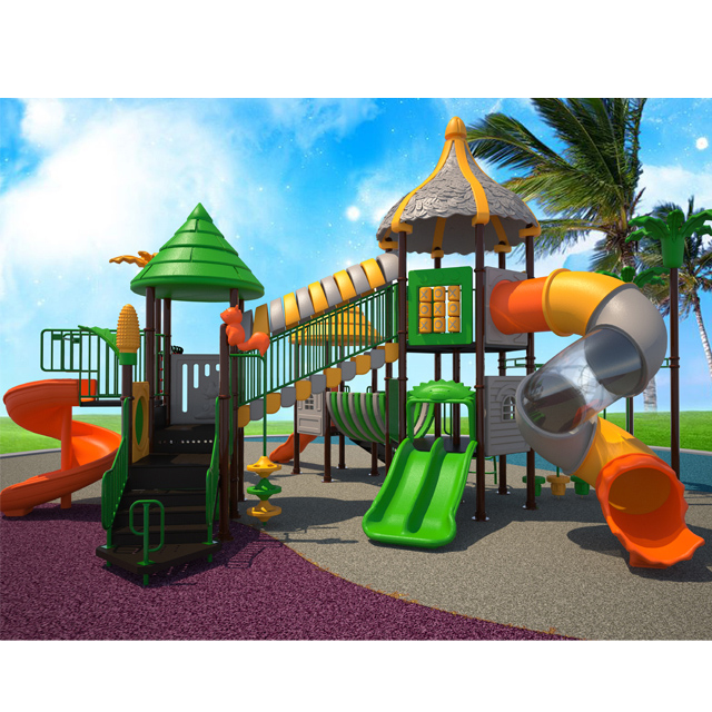 Outdoor-Kinderspielplatz mit 5 Rutschen und Kinder-Fitnessstudio HKDLS4201