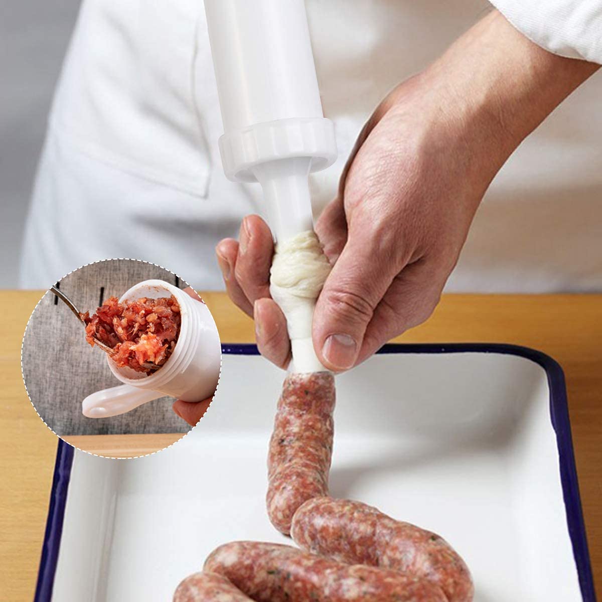 Food Grade Manual Sausage Maker Meat Stuffer Filler Hand Sausage Filling Tool with 1 Stuffing Funnel