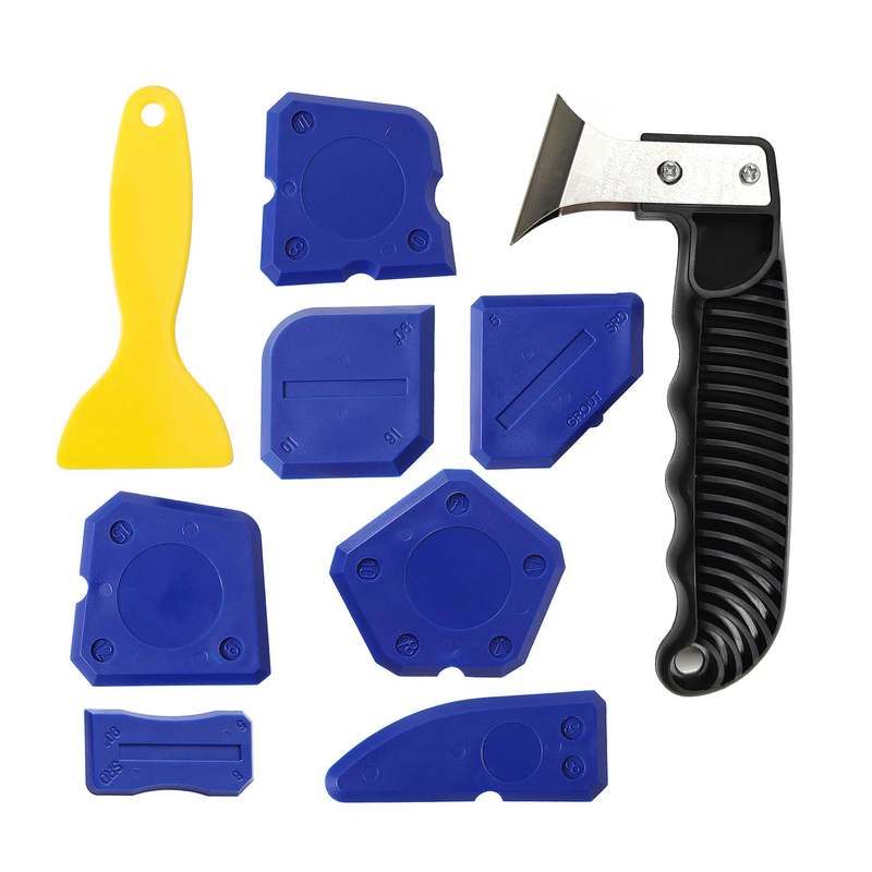 9pcs Caulk Finishing Joint Sealant Silicone Grout Remover Black Stainless Steelhead Glass Glue Angle Scraper