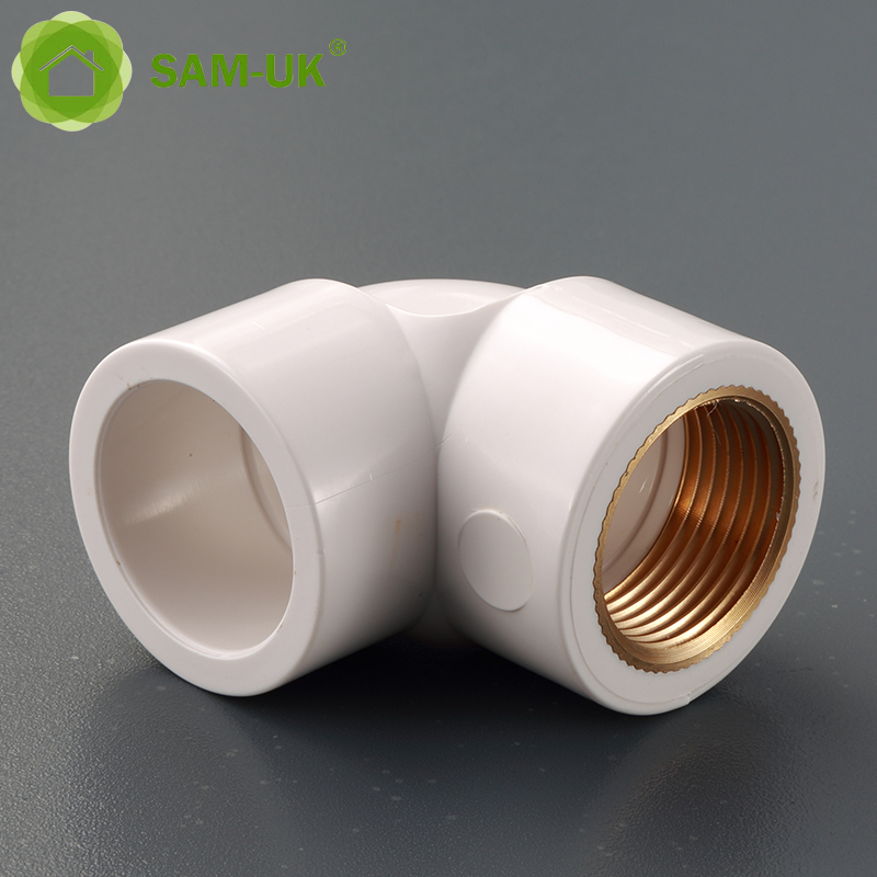 Sam-uk Fábrica al por mayor de plástico de alta calidad pvc tubería accesorios de plomería fabricantes PVC hembra latón 90 grados codo de tubería