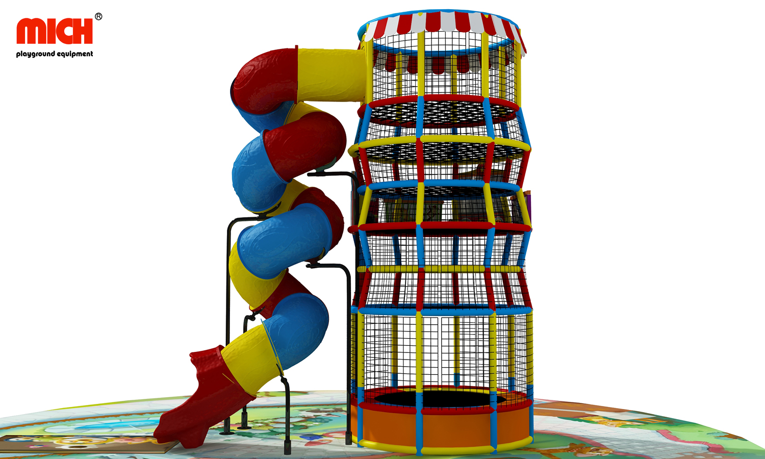Torre de escalada de aranha com slides em espiral