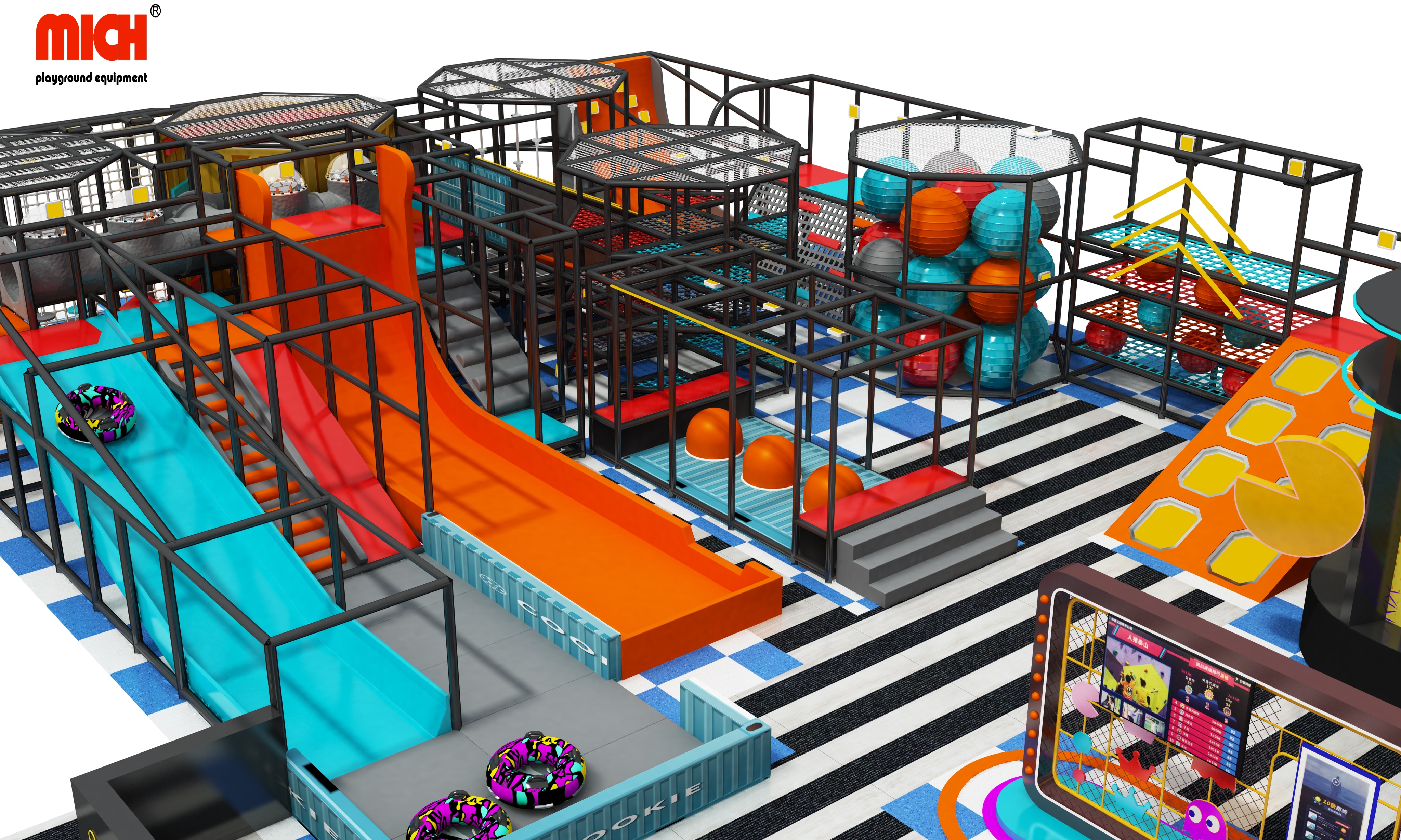  Color brillante Big Indoor Kids Park with Funny Ninja Curso
