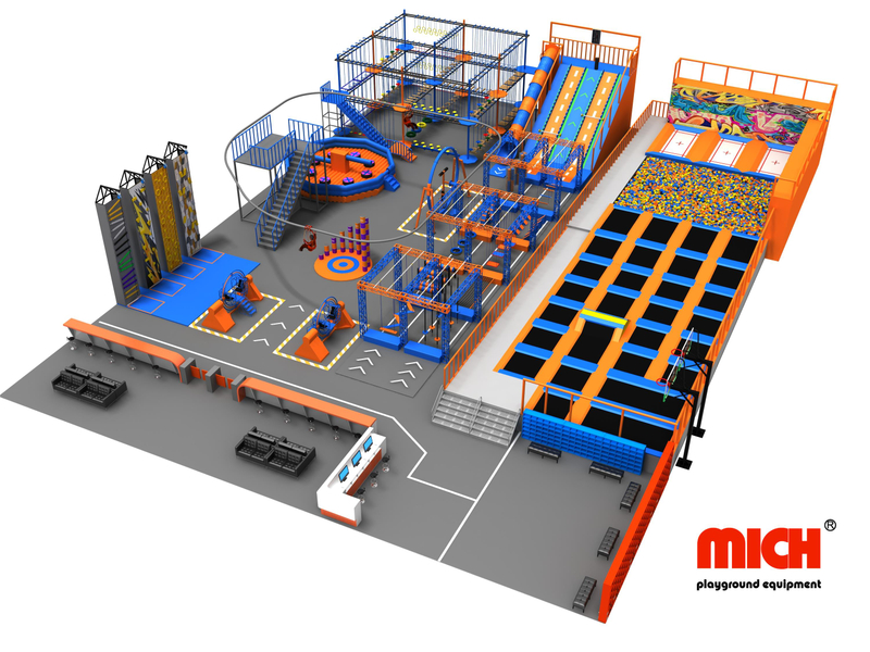 Mich 2024 Taman trampolin ninja integratif indoor besar