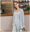 Spring and autumn ladies knitting wool cashmere cardigan long-sleeved trousers three-piece home wear wholesale