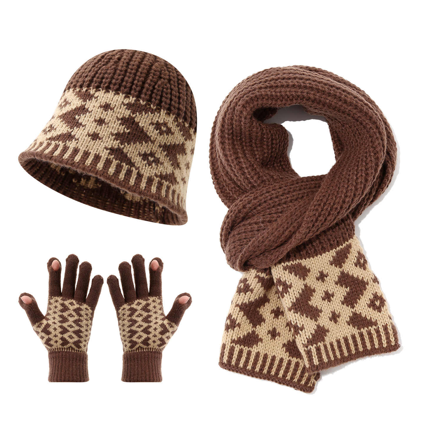 Retro Brown Knit Three Piece Set