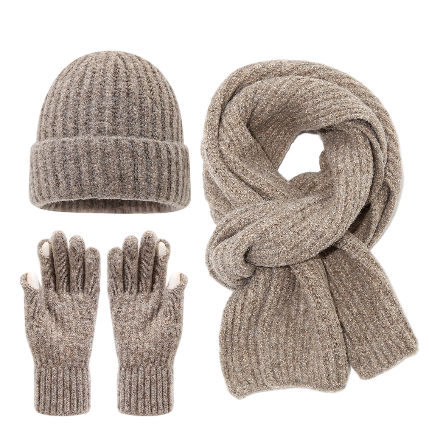 Linen Grey Poloester Knit Three Piece Set