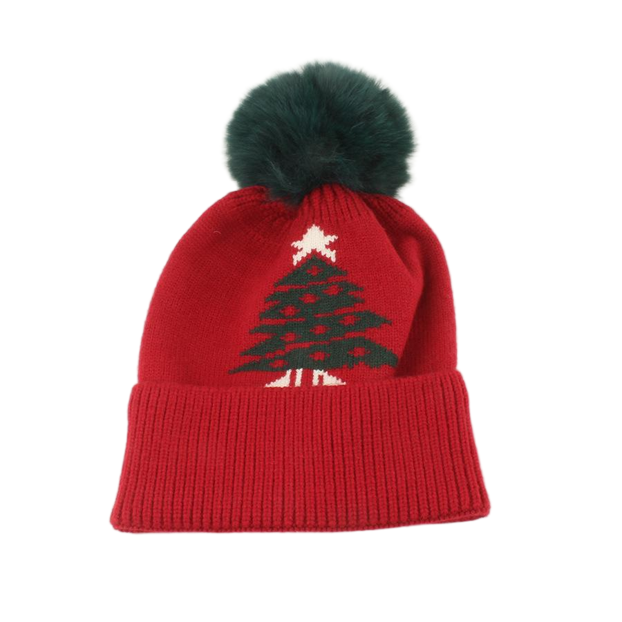 Red Christmas Reindeer Knit Beanie
