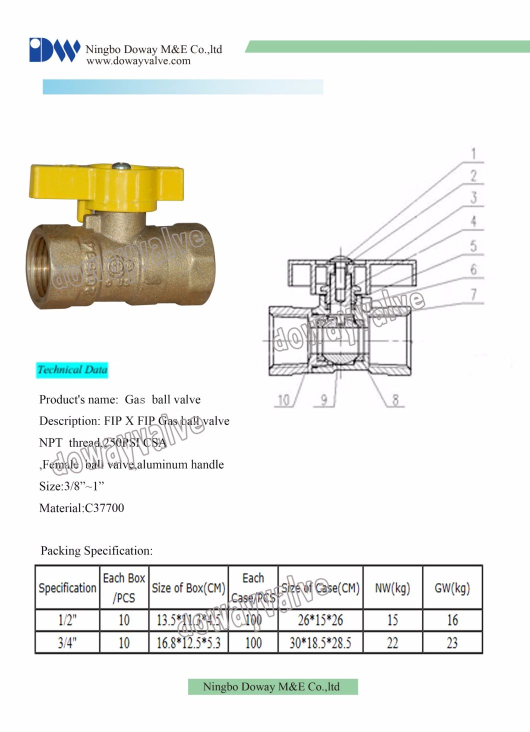 Robinet &agrave; bille &agrave; gaz en laiton forg&eacute; de haute qualit&eacute; avec filetage NPT