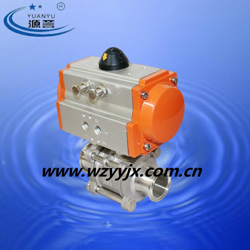 Three Piece Triclamp Ball Valve Actuated