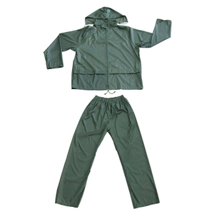 Green Two Pieces Water Proof Rain Wear Polyester PVC Coating Men Rain Suit