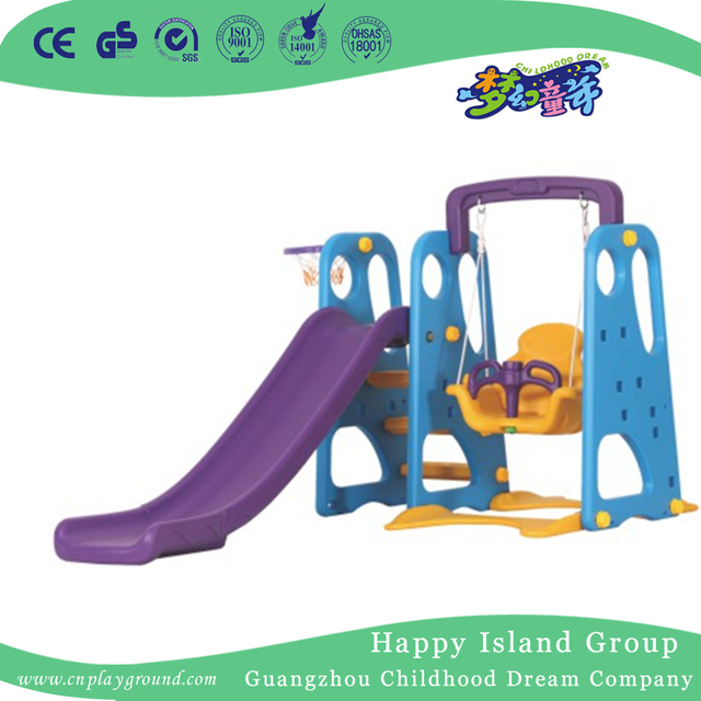 Kinder spielen kleine Kombinationsrutsche aus Kunststoff mit Schaukelspielplatz (ML-2014302)