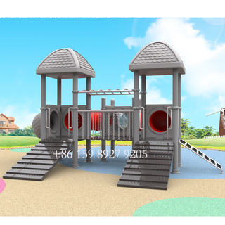 Spielplatz mit zwei Tunnelrutschen, Tunnelrutschen und Klettergeräten zum Spielen im Freien und im Innenbereich, 2307cus-003