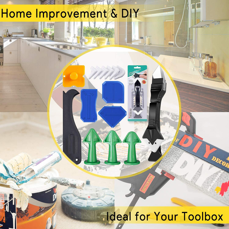 Silicone Grout Sealant Scraper Caulking Tool Kit 3 in 1 Stainless Steel Head Caulk Remover Finishing Tools Nozzle Applicator