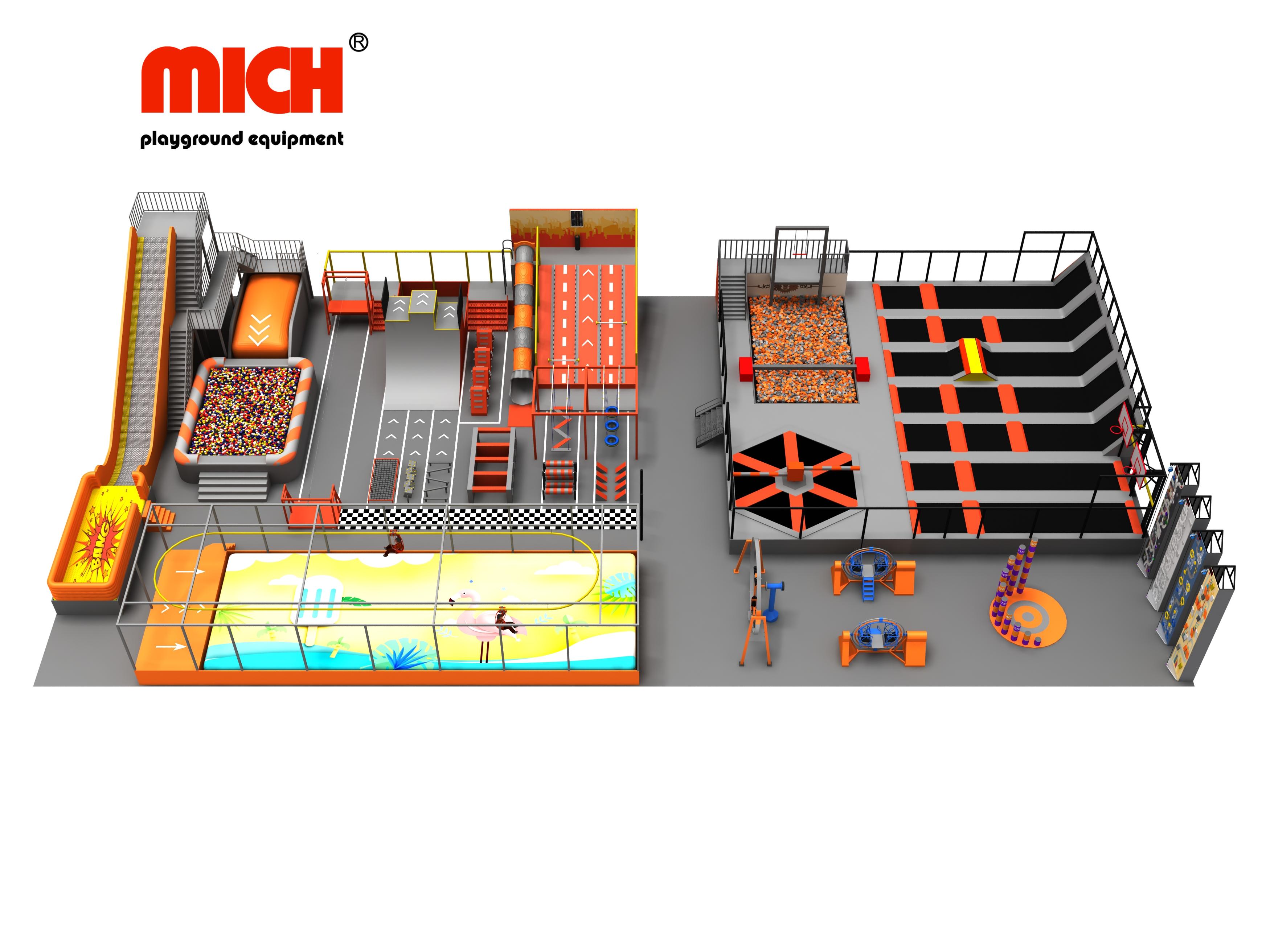 ASTM معتمد من حديقة الترامبولين التجارية الداخلية أكثر من 1000 متر مربع