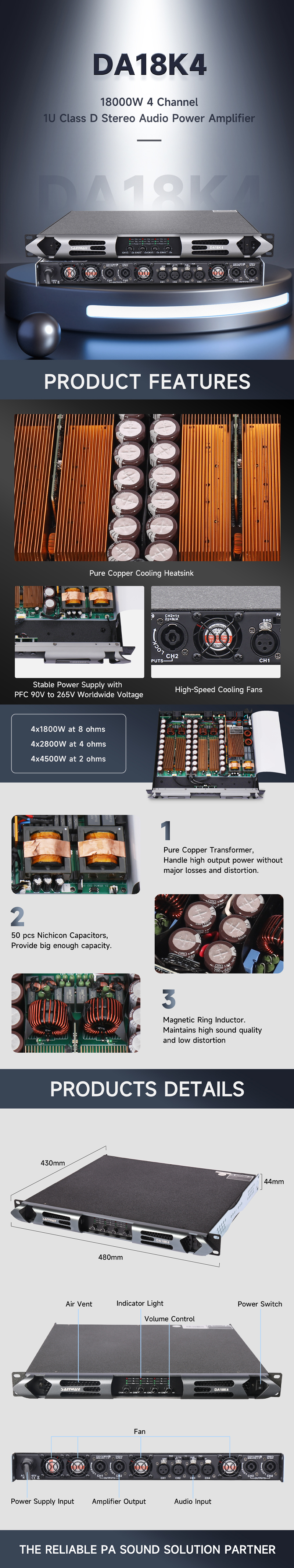 DA18K4 Classe D Amplificateur de puissance Nouveaux détails de produits