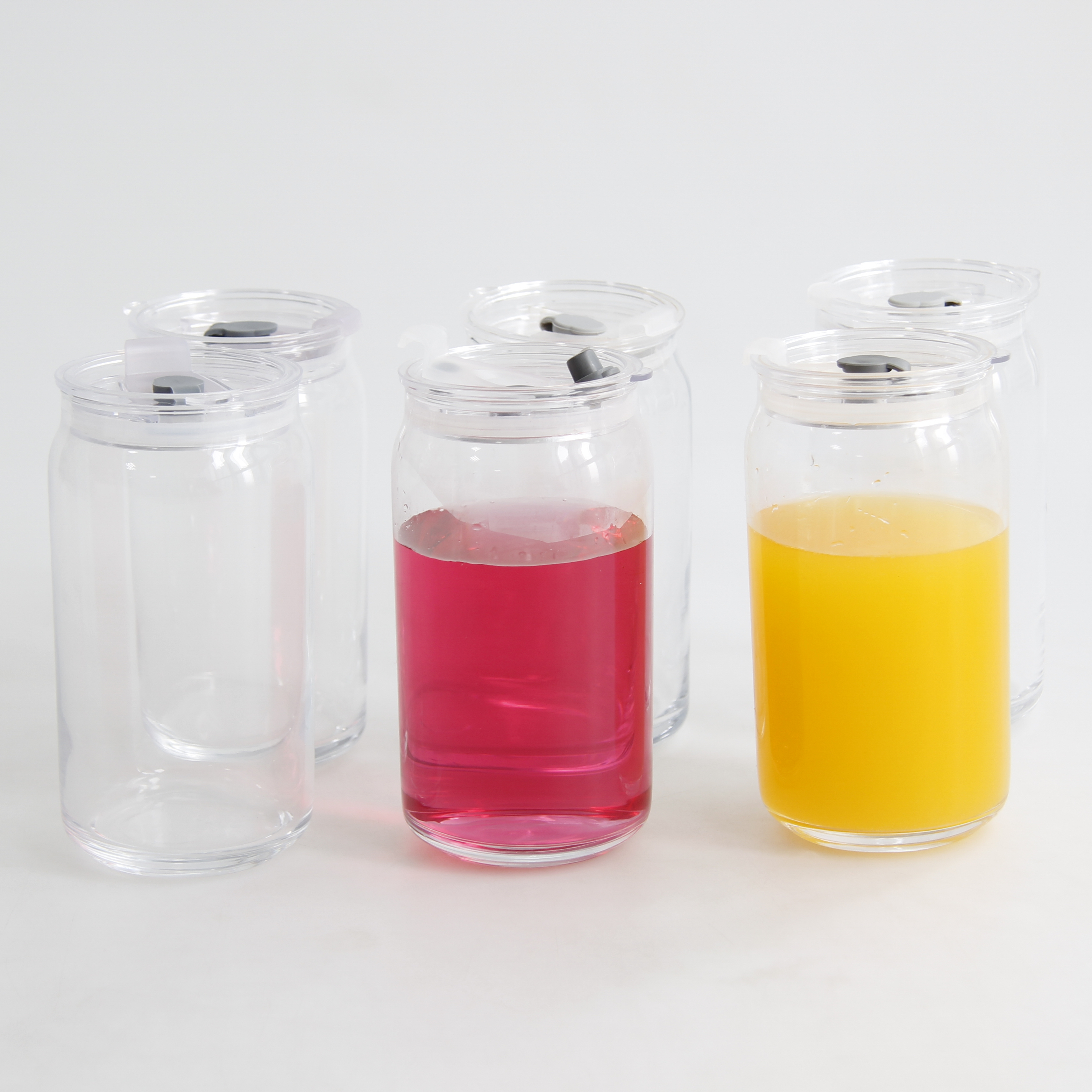 16 oz Can Shaped Juice Beer Drinking Glass Cups With Lids and Straw 