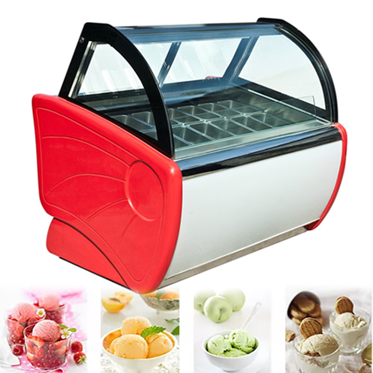 Commercial Curved Glass Ice Cream Display Showcase Freezer