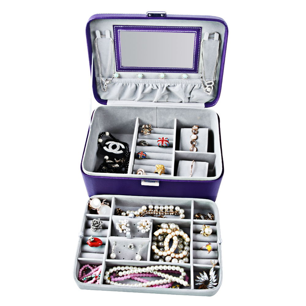 Wholesale Leather Jewelry Storage Fashion Lockable 2 Layers Makeup Organizer Choker Box 