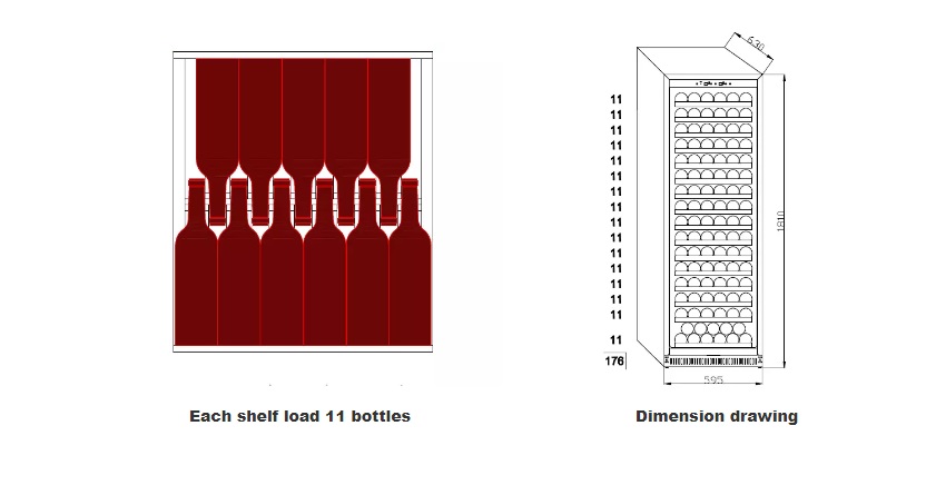 420US Each shelf load 11 bottles Dimension drawing