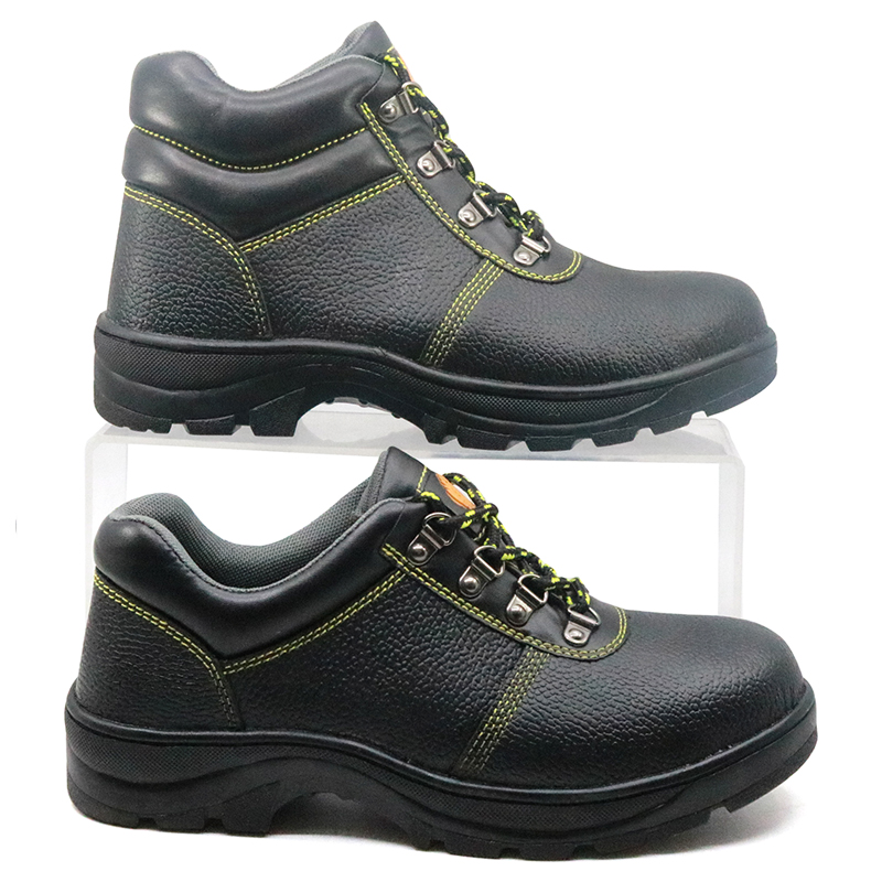 Tiger master brand black leather rubber sole cheap safety work shoes