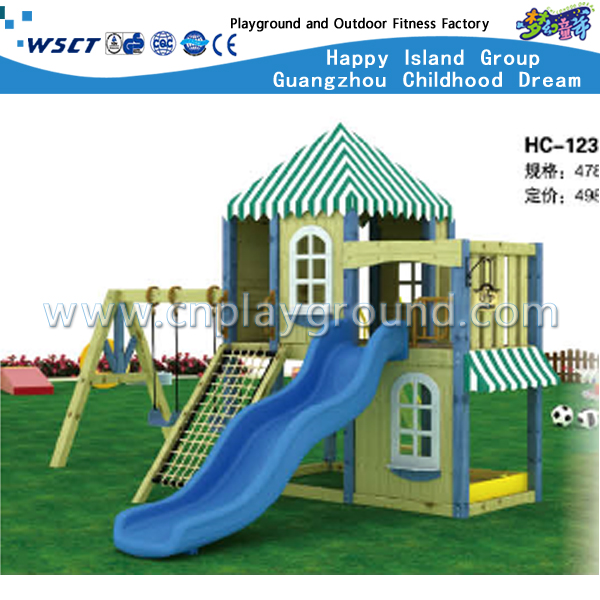 Dorf-Vergnügungspark-Kinder im Freien kombinierter Slide&Swing-hölzerner Spielplatz (HC-12301) 