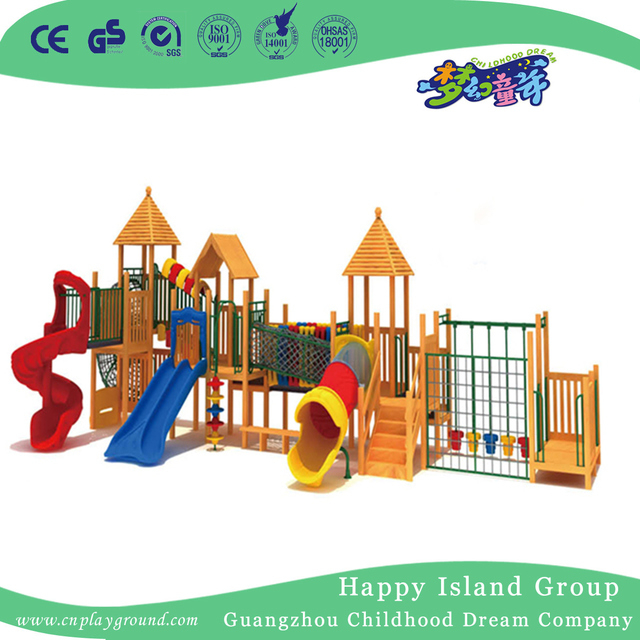 Schule natürliche hölzerne Outdoor Slide Spielplatz (HF-17101)