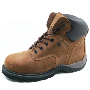 Brown crazy horse leather lightweight steel toe goodyear safety shoes