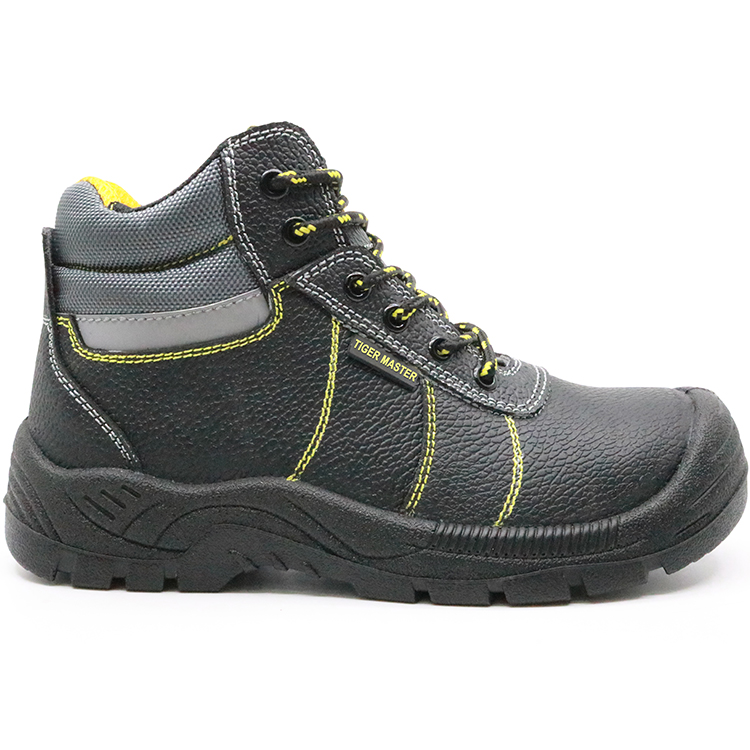 Cheap black leather steel toe industrial shoes safety for work