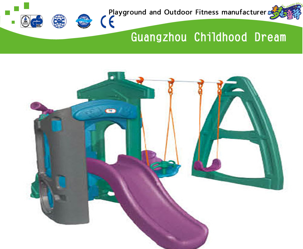 small wooden swing and slide set