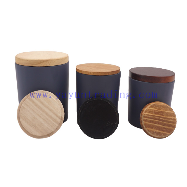 210ml 250ml 450ml Round Cylinder Custom Glass Candle Jars with Wooden Lid And Bamboo Lid