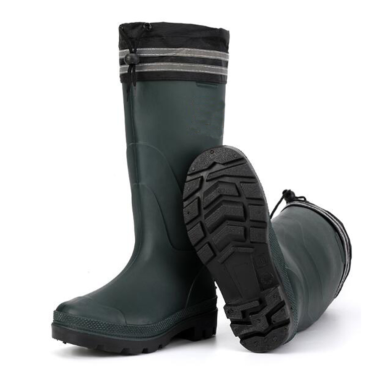 Green non safety anti slip fur lining men winter pvc rain gumboots for ...