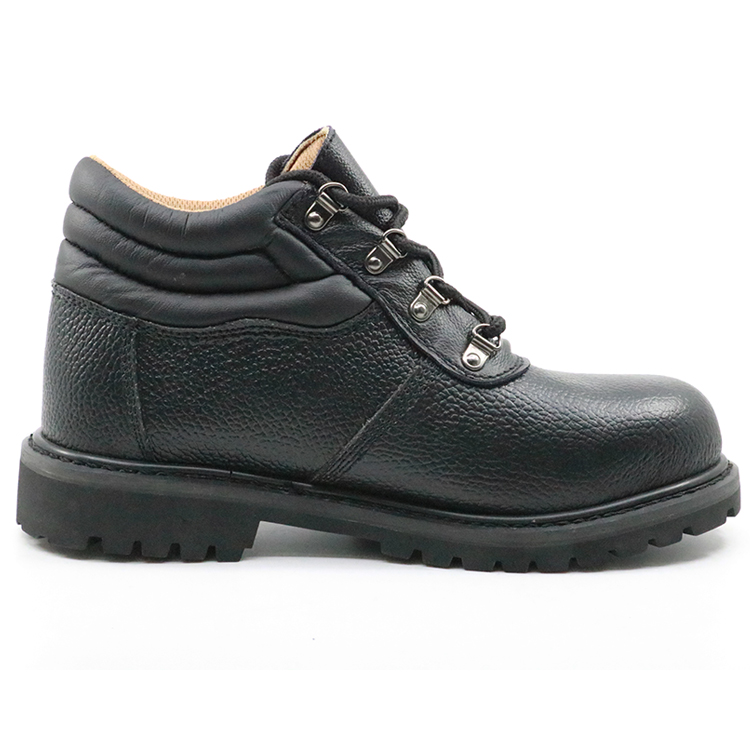 Oil resistant black leather goodyear welted safety shoe with steel toe