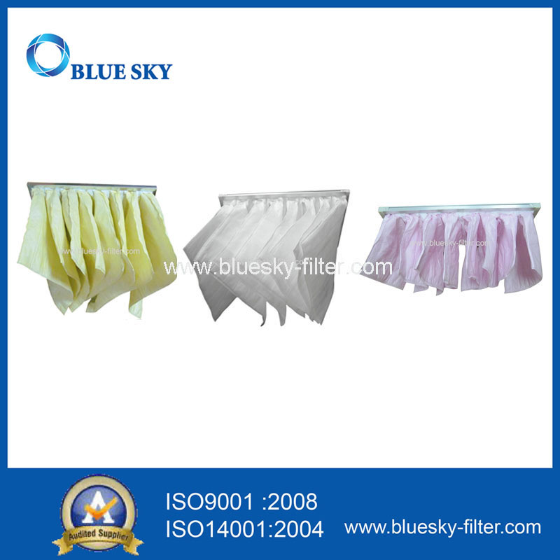 Bolsas de filtro de aire de bolsillo F7 de fibra sintética rosa de 592*295*525mm para sistema de ventilación de aire acondicionado