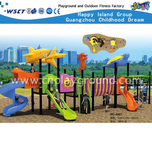 Neuer Entwurfs-Kinderseebrise-Spielplatz im Freien mit Plastikdia-Ausrüstung (HC-08201)