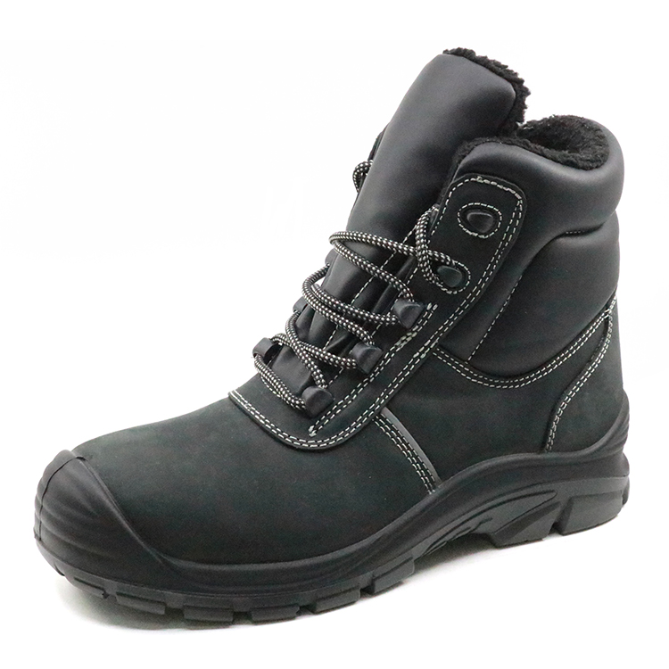 PU injection nubuck leather fur lining winter safety shoes steel toe cap