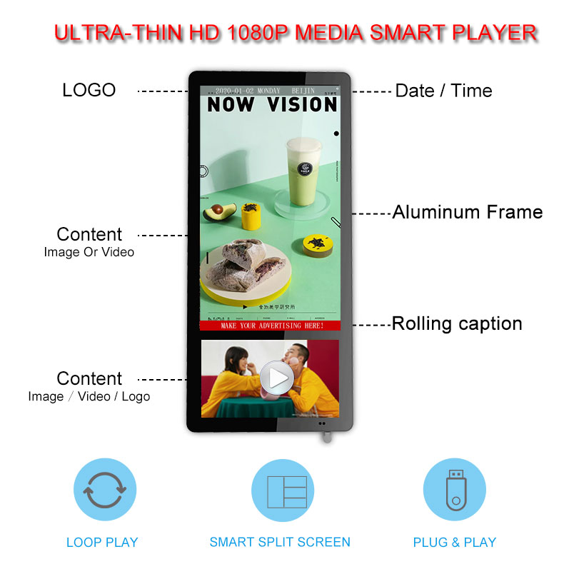 Lecteur multimédia intelligent LCD HD Elevator ultra fin