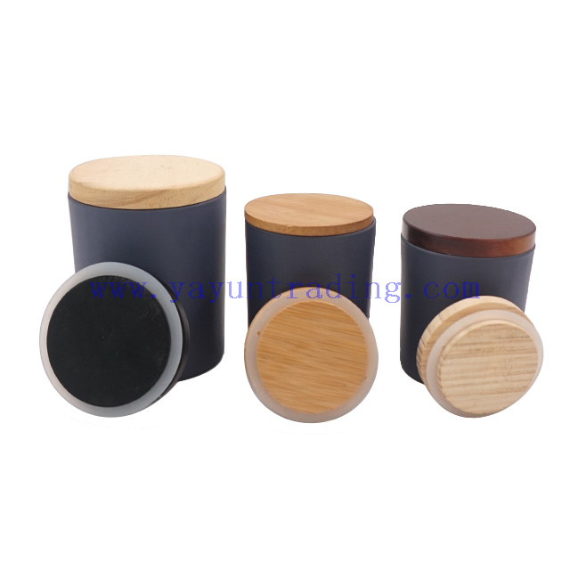 210ml 250ml 450ml Round Cylinder Custom Glass Candle Jars with Wooden Lid And Bamboo Lid