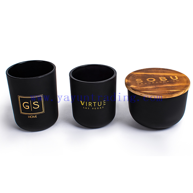 250ml 350ml 400ml 480ml Round Cylinder Black Glass Candle Jars with Copper Lids