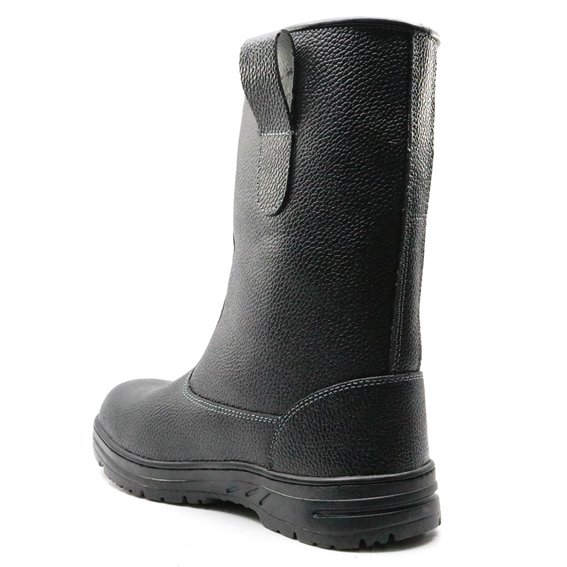 Cemented rubber sole leather steel toe anti static fur lining winter welding boots